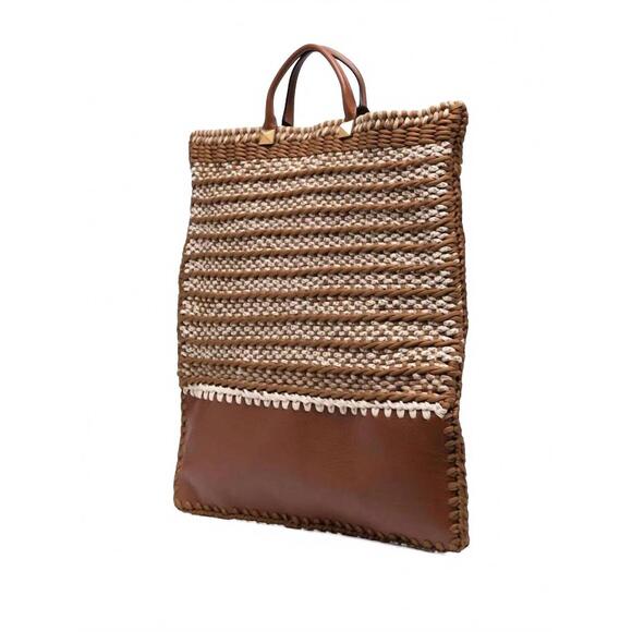 NEW VALENTINO GARAVANI men's identity fabric and leather tote bag in brown